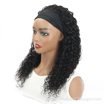 Wholesale Headband Wigs Human Hair Water Wave Wig 100% Unprocessed Brazilian Hair Non Lace Glueless Machine Made Human Hair Wigs